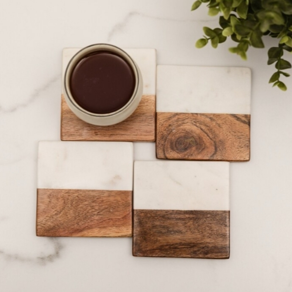 Marble & Wood Coaster Set of 4